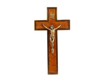 十字架像 大きな聖十字架 イエス像 INRI 木製 手彫り彫刻 サンタクルス
