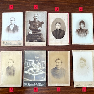 8 photos sur cartes CDV, diverses photographies anciennes des années 1800 au début des années 1900