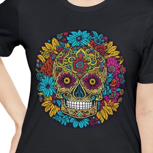 Day Of The Dead Dia de los Muertos Colorful Sugar Skull Design Halloween T-Shirt
