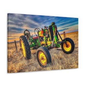 Rustic Farm Tractor at Sunset - Canvas Gallery Wrap - Country Wall Art Decor
