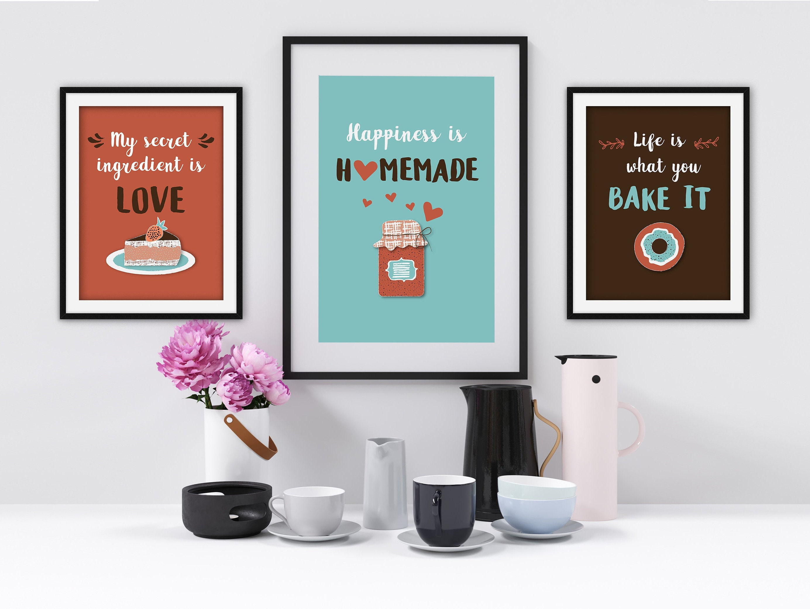 Set of 3 Kitchen Prints, Farmhouse Kitchen Cooking Decor, Old Fashioned ...