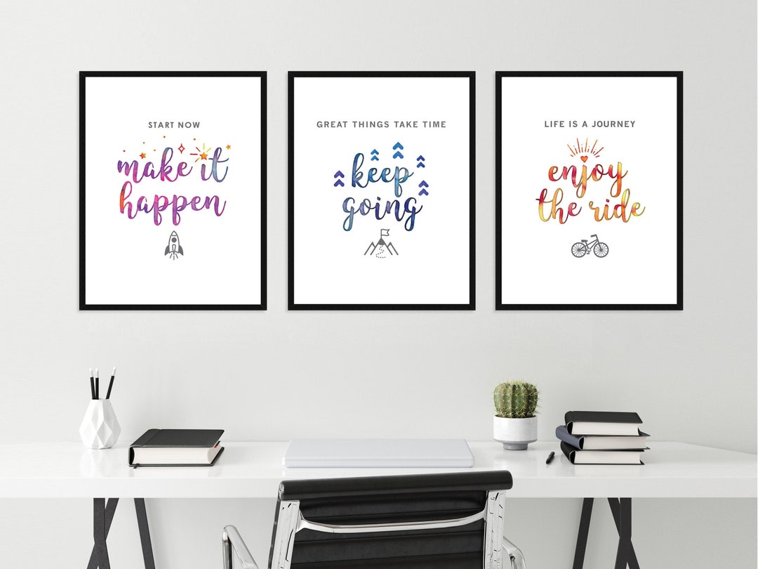 Set of 3 Office Prints, Home Office Decor, Motivational Quote Prints ...