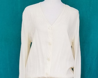 80s Vintage Valentino Silk Blouse, Animal Print, Knit Cuffs, Size 10