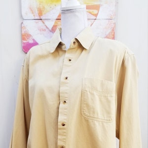 AMI Womens Button Front Genuine Cotton Comfort Shirt Size Medium Beige 90s Vintage