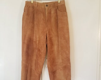 Lillie Rubin High Rise Trousers Dotted Suede Leather Pants Size 12 No Hem Vintage 80s