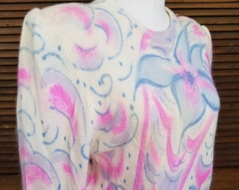 60s Vintage Paris Silk Angora Mohair Sweater Rare Size 2 w/ Silk Scarf by Caroline Fashion 2 Pieces 60s Vintage Made in France