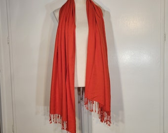 Bijoux Terner Soft Pashmina Wrap Cherry Red Scarf w/ Fringe 80 x 33 Length Shawl