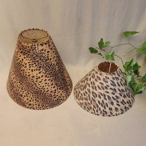 Vintage Lamp Shades (2) Animal Print Hardback Empire Bell Shape, Spider top 5x11x13, Uno Top 3.5x7x11 High Quality Well made, Lot of 2
