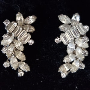 Vintage Clear Rhinestone Crystal Curved Cuff Clip On Earring MCM Wedding Mother of the Bride