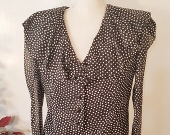 Vintage 80s Mod Polka Dot Skirt & Blouse Size L/XL Art Deco by ILDI Marshall