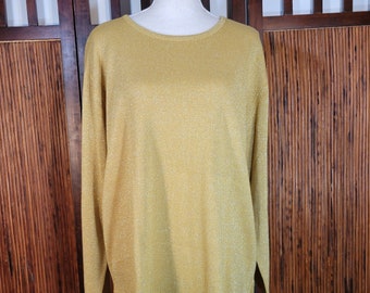 Vintage 90s Shimmer Gold Tunic Womens Size Large Long sleeve Scoop neck by SML Design