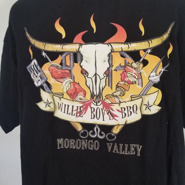 Vintage Graphic T Shirt Cow Skull Western Country Size Large Black Willie Boys BBQ California Cotton Vintage