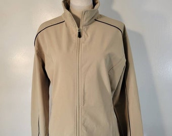 Vintage Full Zip Jacket Ladies XL Athletic Wear Beige Fitted Waist Waterproof