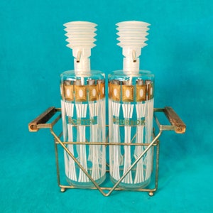 Vintage 60s FRED PRESS Sculpted Brass Caddy MCM Glass Decanters Signed Original Barware Mid Century Modern