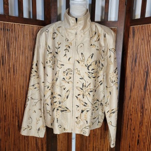 Vintage Anage Silk Jacket XL made in India Embellished Embroidered Blazer Woven Silk Full Zip Shoulder pads Lining