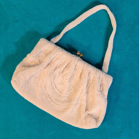 Vintage 50s Small Cocktail Bag White Seed Beaded … - image 5