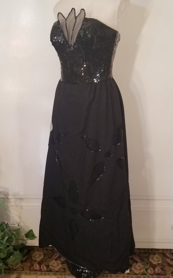 Vintage Hand made Maxi Glam Black Sequined Strapl… - image 4