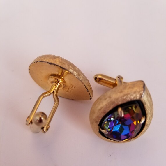 Swank Mens Cuff Links Vintage Iridescent Stone Go… - image 7