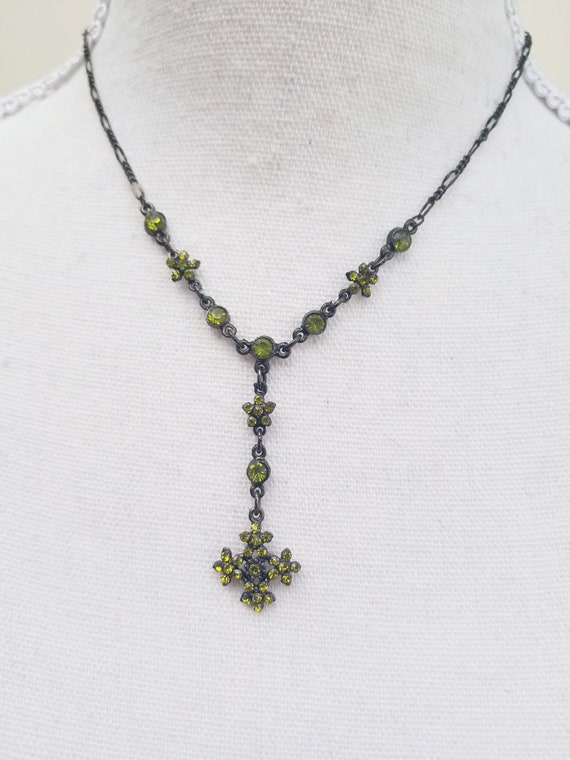 efbi オーストリア製 ヴィンテージネックレス イヤリング AUSTRIA Vintage Austrian Crystals USA Petite Rhinestone Yellow Green Tone