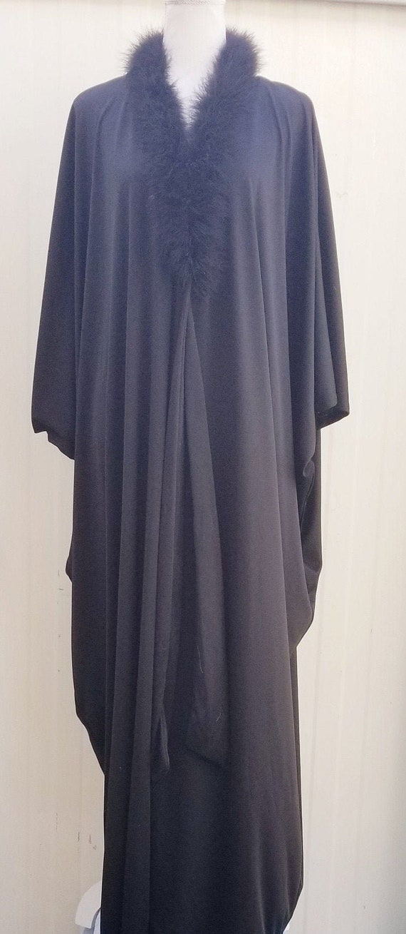 Black Peignoir Caftan with Marabou Feather Collar