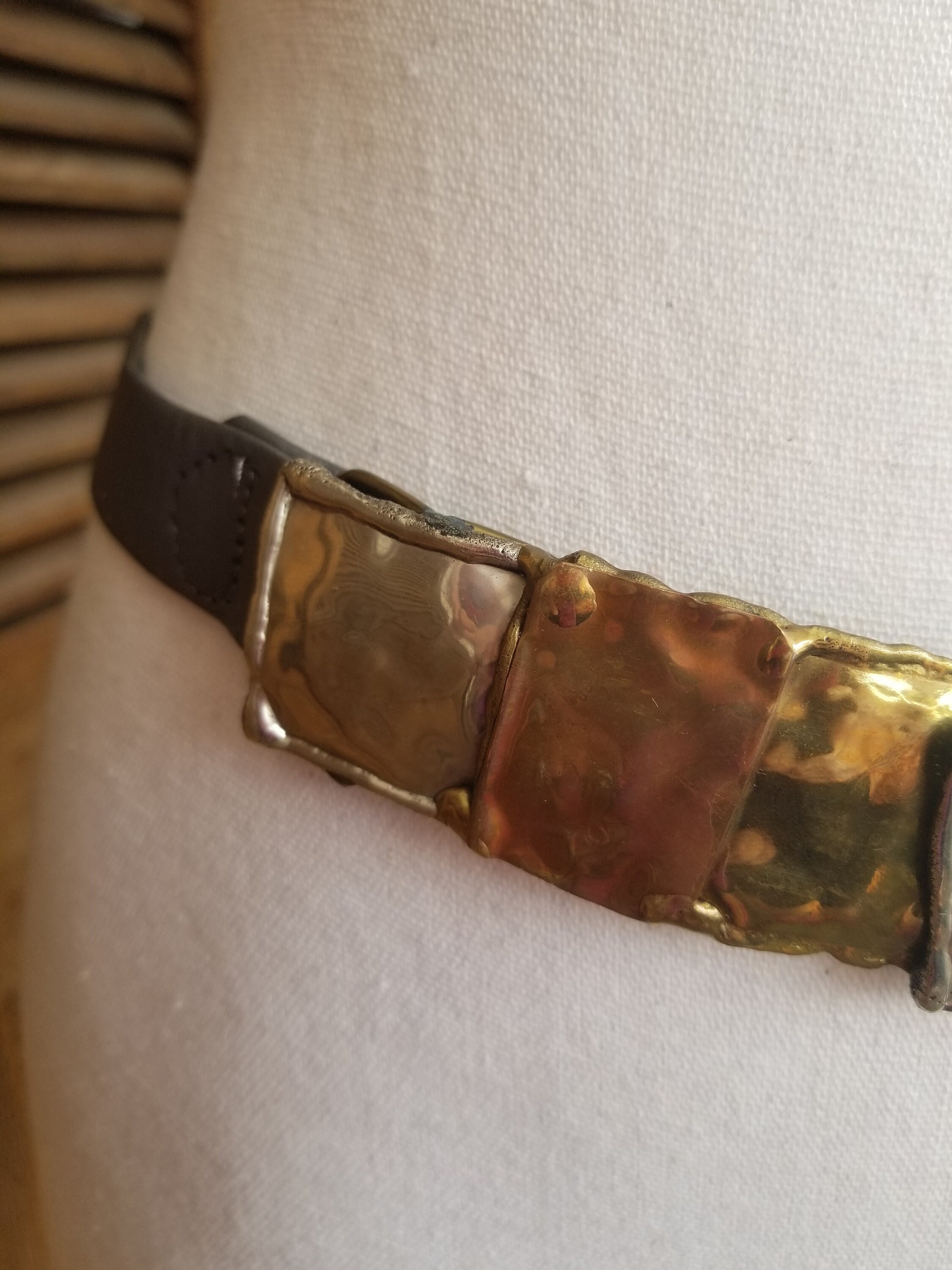VTG Bonnie Boynton Mcm Brutalist Belt Stone Inlay Hammered Silvertone Metal Sz S Vintage 80s 90s Black & White PVC Belt Silver Tone Buckle  main image 2