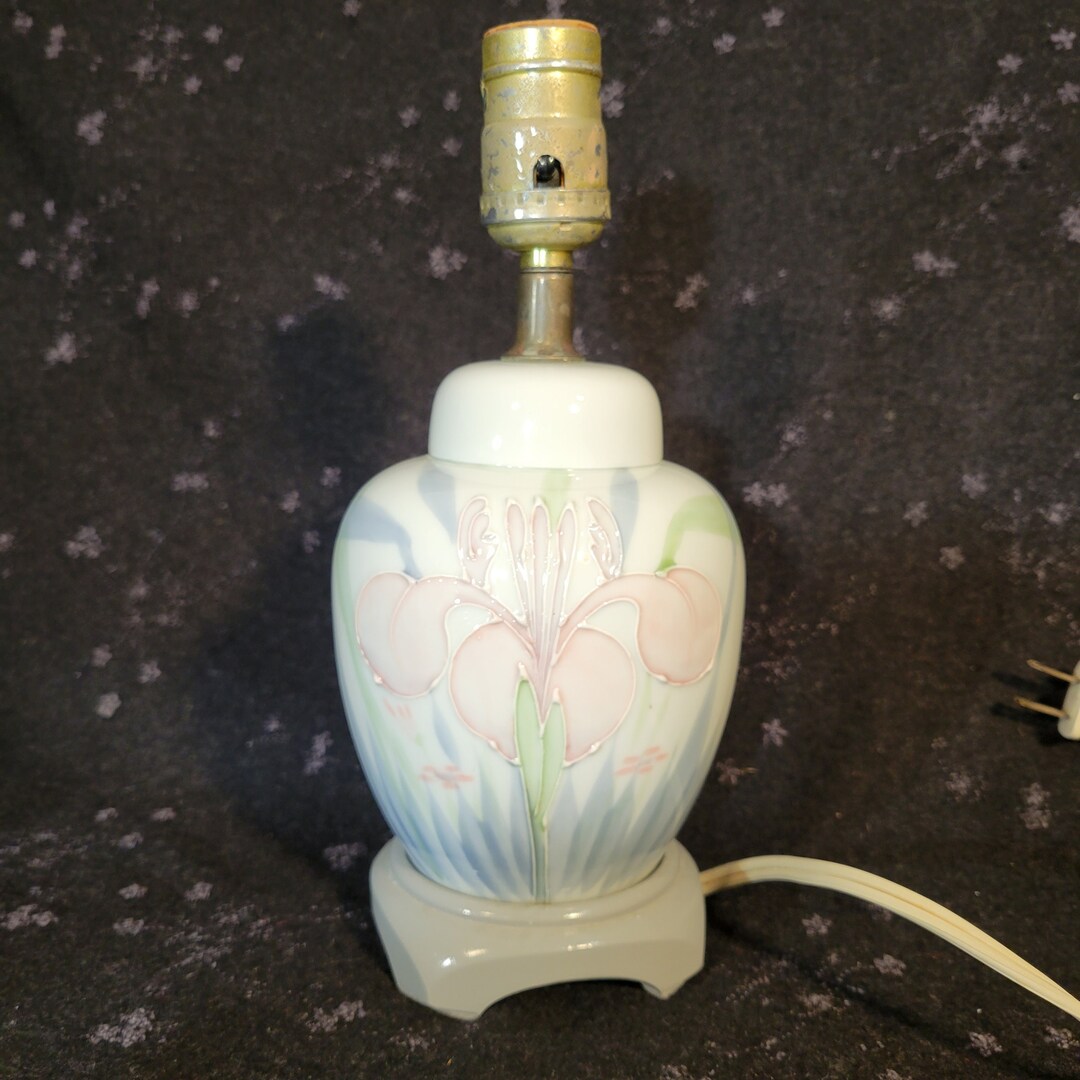 Vintage Ginger Jar Lamp Porcelain Small 11 Tall Pastel Iris Hand