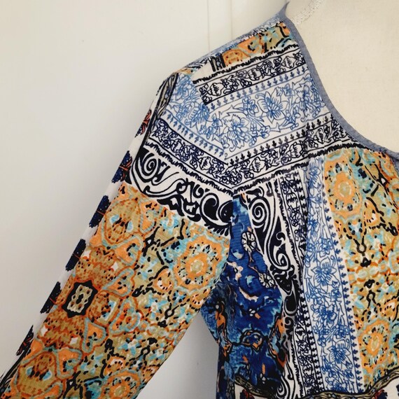 Y2K Patchwork Pattern Tunic Womens Size Large Str… - image 8
