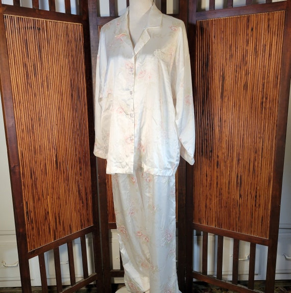 Vintage Christian Dior Ladies Long Sleeve Satin Monogram Pajama