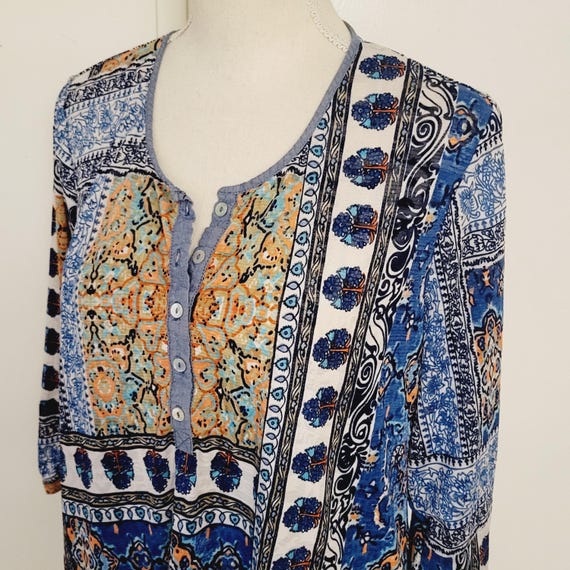 Y2K Patchwork Pattern Tunic Womens Size Large Str… - image 7