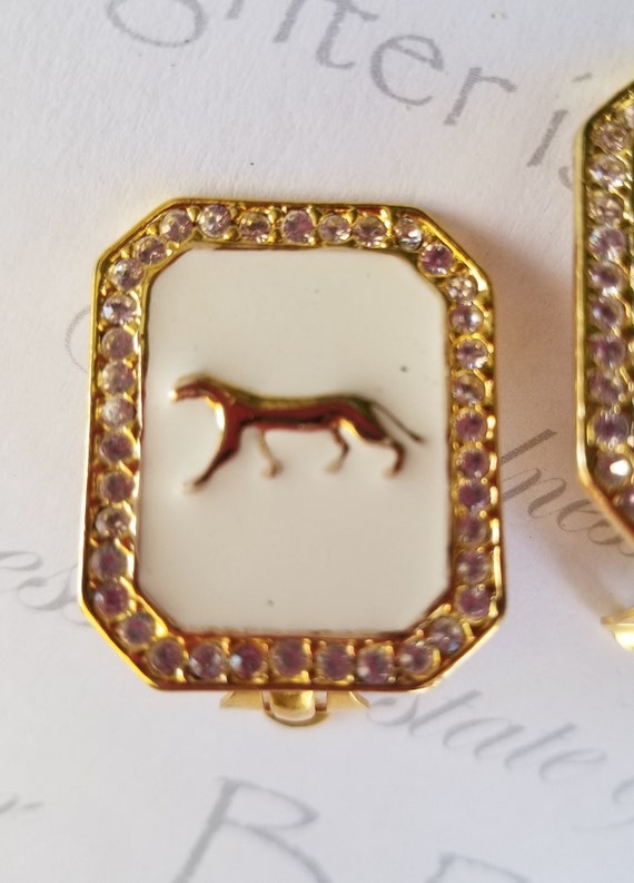 Jaguar Earrings White Enamel Gold Tone Jaguar Cou… - image 9