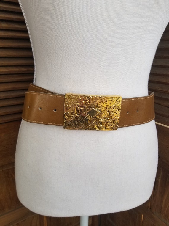 Anne Klein Brown Leather Belt Etched Paisley Buckle Quality  display picture 1