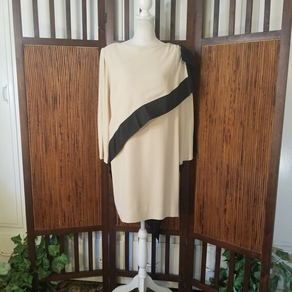 Vintage 80s Travilla Ivory Woven Silk Asymmetrical