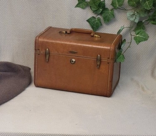 1940s Vintage Brown Samsonite Train Case Travel Luggage Suitcase