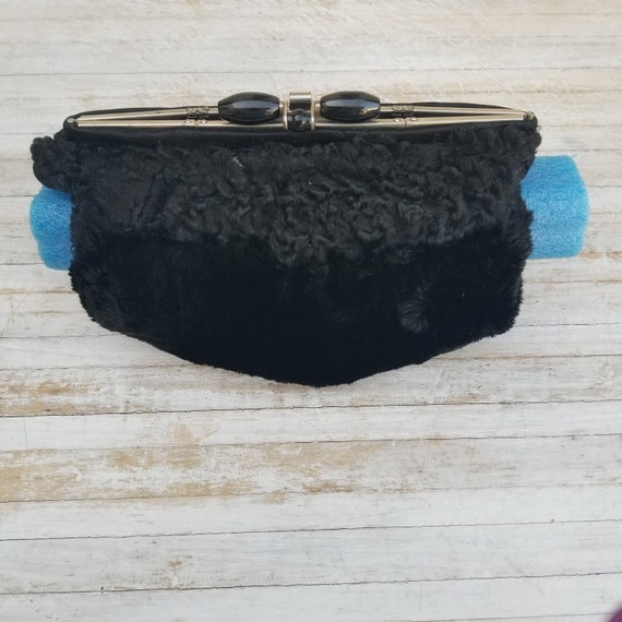 50s Purse Black Curly Persian Fur & Mink Muff Pur… - image 7