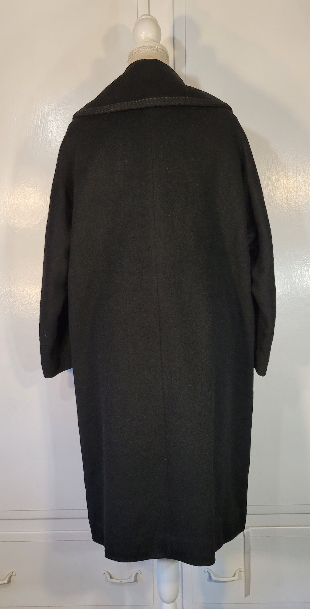 50s Mod Black Coat MCM Wool Braided Bows & Trim High Quality