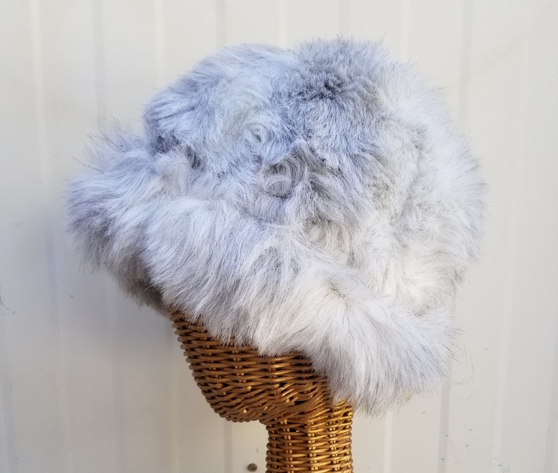 blue faux fur hat