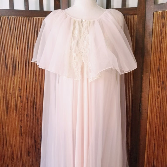60s Pink Chiffon Peignoir Set Pink Chiffon Lace Wo