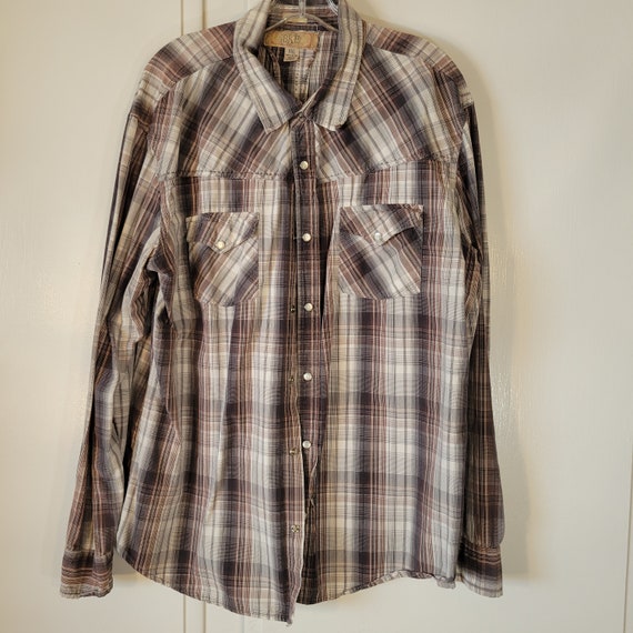 90s BKE Cotton Long Sleeve Plaid Pearl Snap Shirt… - image 3