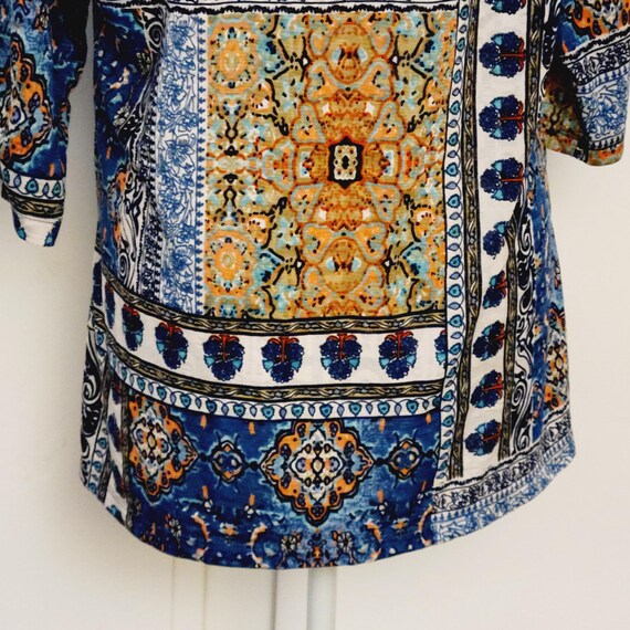 Y2K Patchwork Pattern Tunic Womens Size Large Str… - image 5