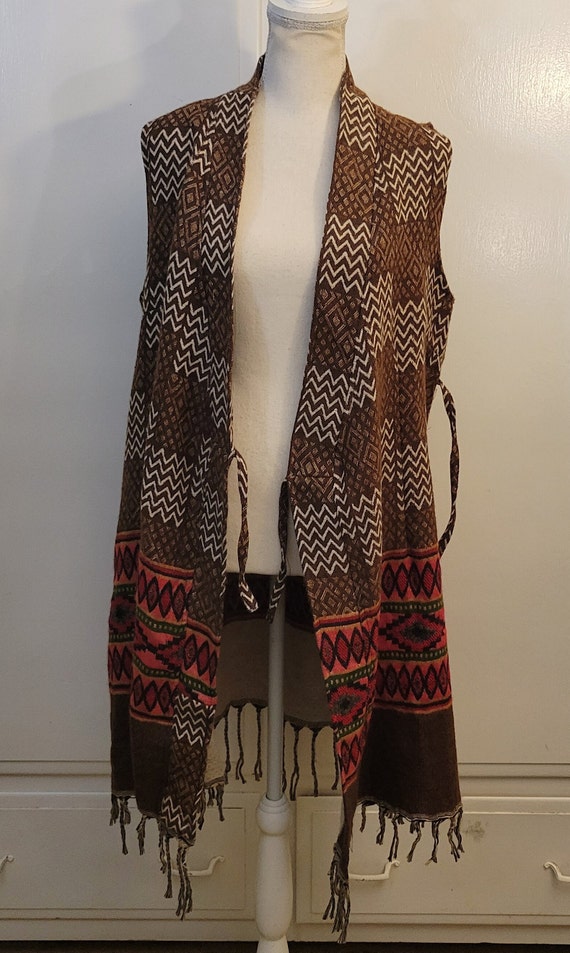 Womens Wrap Dress, Vest Style, Midi, Fringe, Boho, Orange Brown Aztec  Design, Size 36 Bust, Size M/L - Etsy