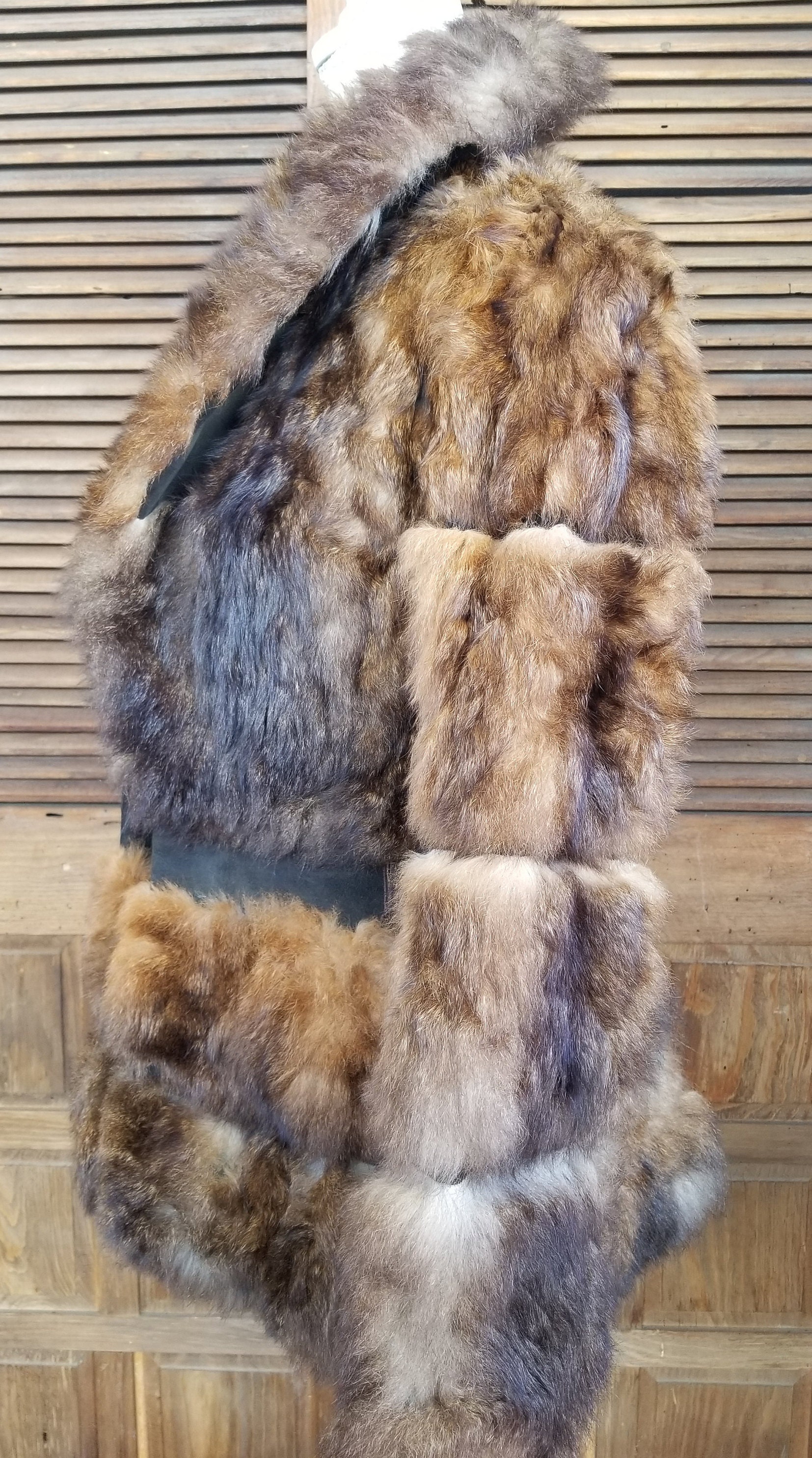 Vintage 70s Possum Fur Coat Reversible Beige