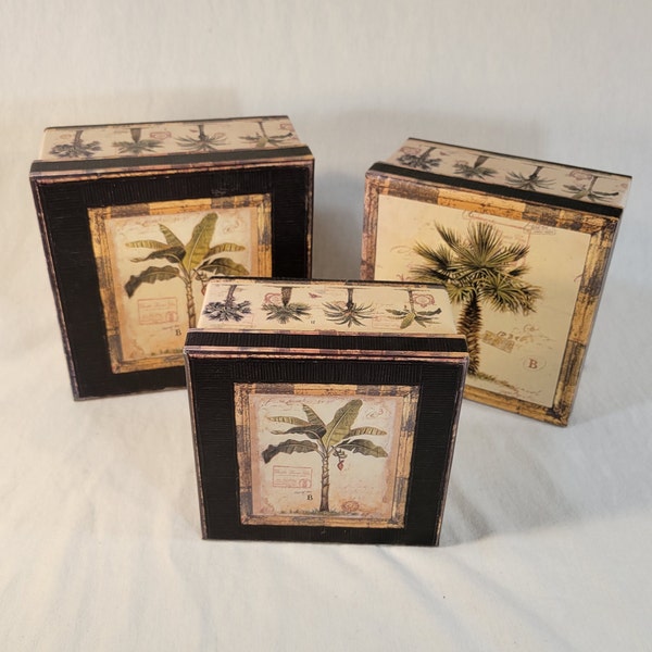 Vintage Nesting Boxes Palm Trees Passport Stamps by Chad Barrett Bi coastal design
