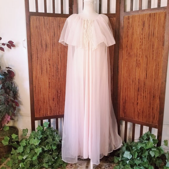 60s Pink Chiffon Peignoir Set Pink Chiffon Lace Wo