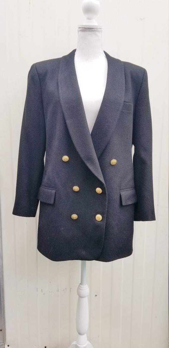 Vintage Studio121 Camel Hair Black Jacket Womens Size 14 Reg Double Breasted Blazer by Pietrafesa