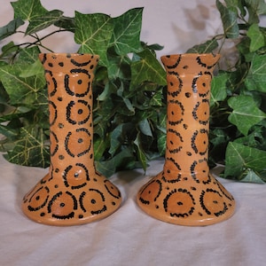 Vintage Candle Holders Abstract Animal Print Safari Décor Holds 1 Inch Candles Set of Two (2)