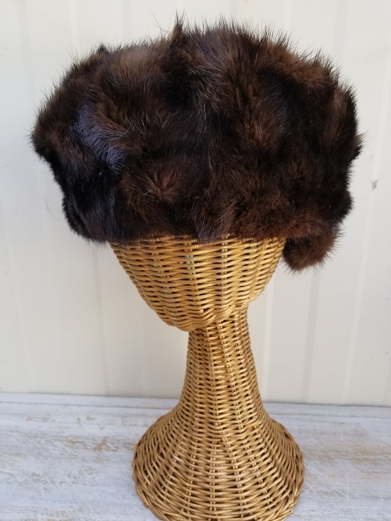 Mink Sable Fur Bandanna Style Cap Hat Brown Black Adjustable  display picture 1