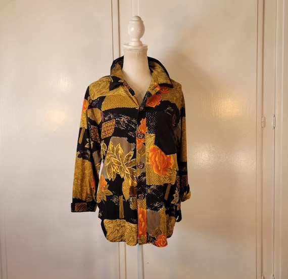 Fall Blouse Button Down Womens Large Earth Tone N… - image 1