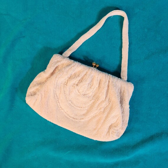 Vintage 50s Small Cocktail Bag White Seed Beaded … - image 3