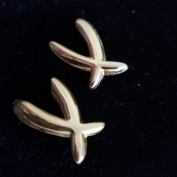 Gold Tone X Earrings Pierced Textured Crisscross … - image 7