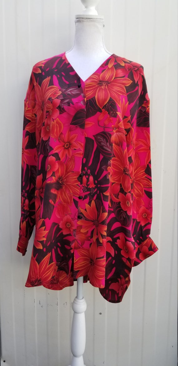 Dana Buchman Womens Silk Tunic Relaxed Fit Button Front Long